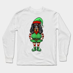 Funny Christmas Elf Gordon Setter Dog Long Sleeve T-Shirt